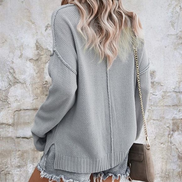 Button Solid Long Sleeve Sweater - Picture 2 of 2